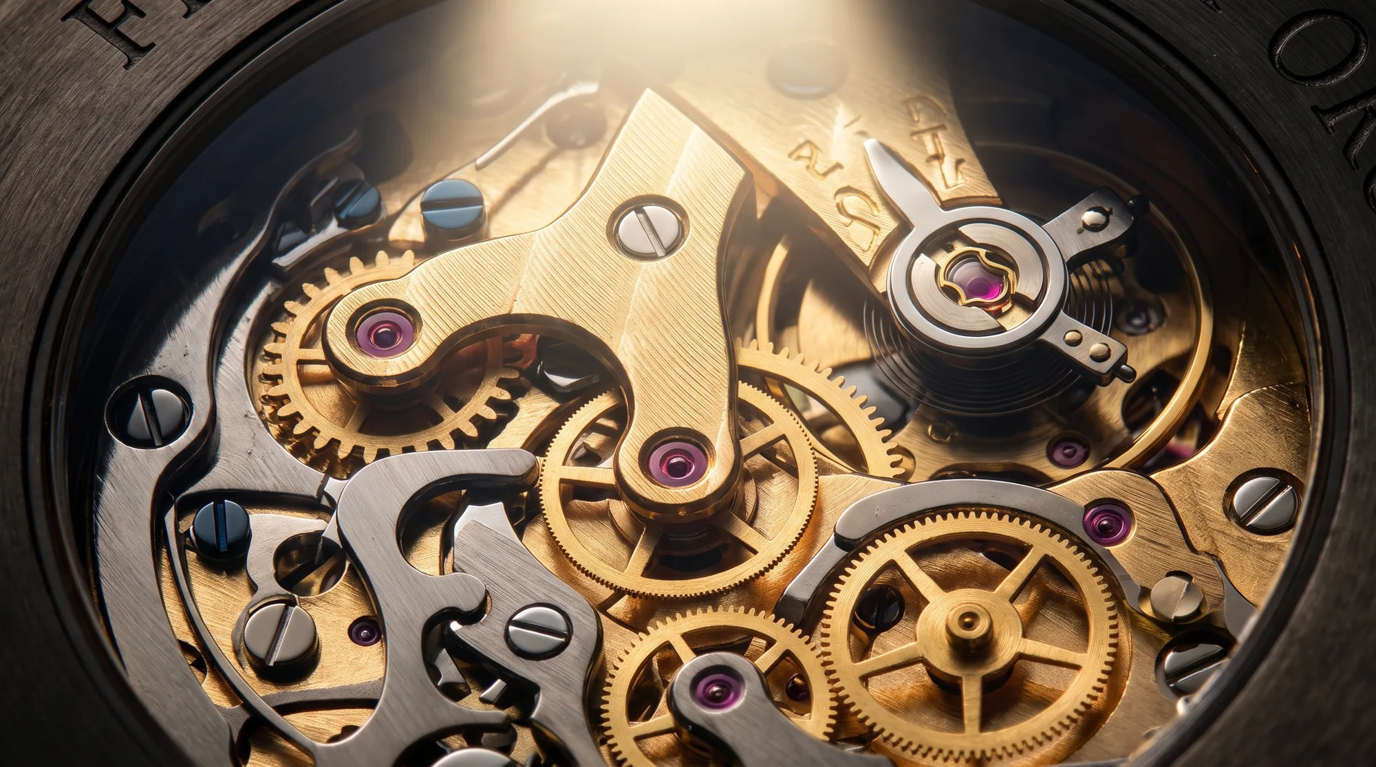 Makroaufnahme des mechanischen Chronographenwerks